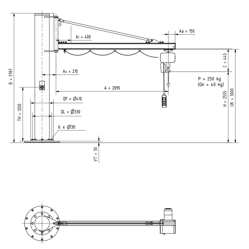 Productafbeelding nr. 3: Zwenkkraan VETTER® incl. elektrische takel LIFTKET, kolomuitvoering, reikwijdte 2.900 mm, draagvermogen 250 kg